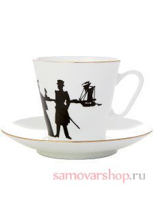 Кофейная пара форма Черный кофе рисунок Прогулка серия Силуэты Императорский фарфоровый завод