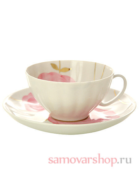 Фарфоровая чашка с блюдцем форма "Белый лебедь" рисунок "Весенний", Дулевский фарфор