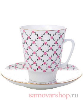 Чайная пара форма Майская рисунок Розовая сетка Императорский фарфоровый завод