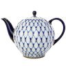 Фарфоровый чайник доливной форма Тюльпан рисунок Кобальтовая сетка Императорский фарфоровый завод