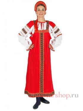 Русский народный костюм &quot;Дуняша&quot; для танцев хлопковый красный сарафан и блузка XL-XXXL