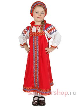 Русский народный сарафан &quot;Дуняша&quot; для девочки хлопковый красный сарафан и блузка 7-12 лет